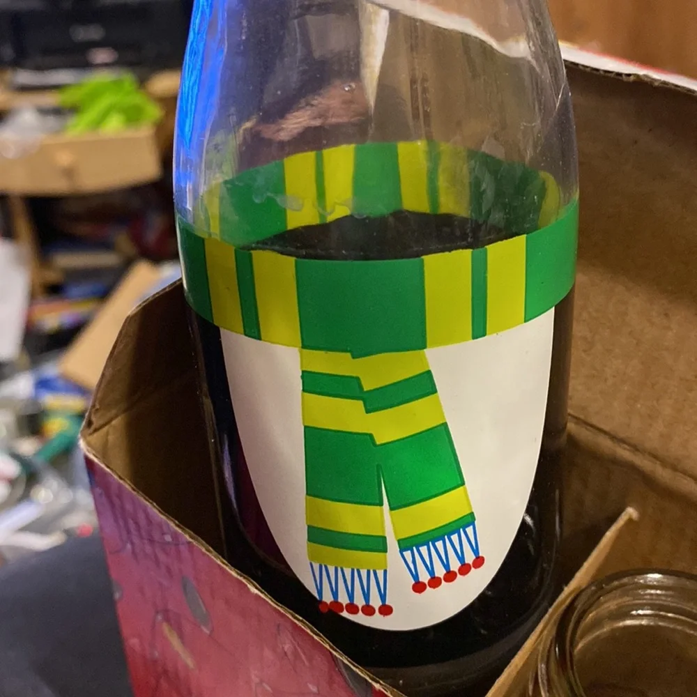 New 4 pc. Holiday printed glass milk jugs with red & white stripe straws - Picture 5 of 8